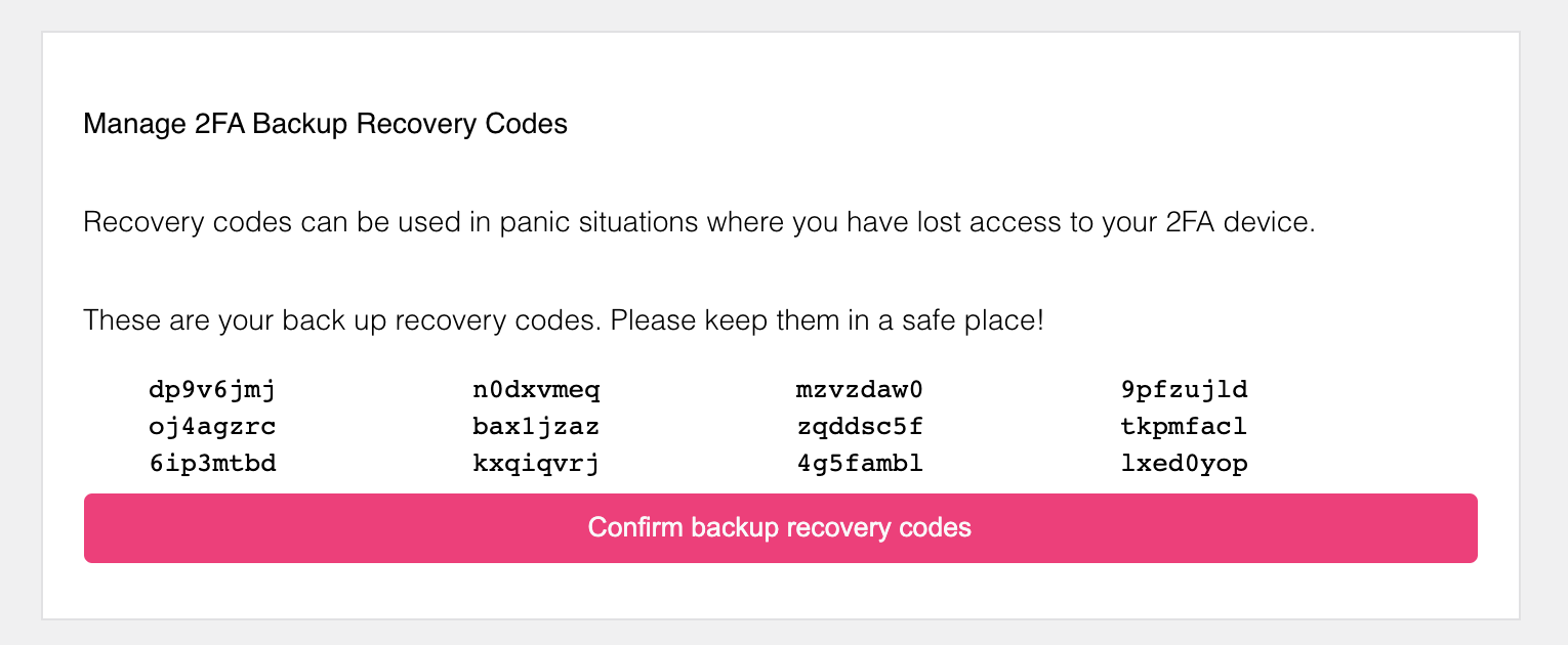 New recovery codes